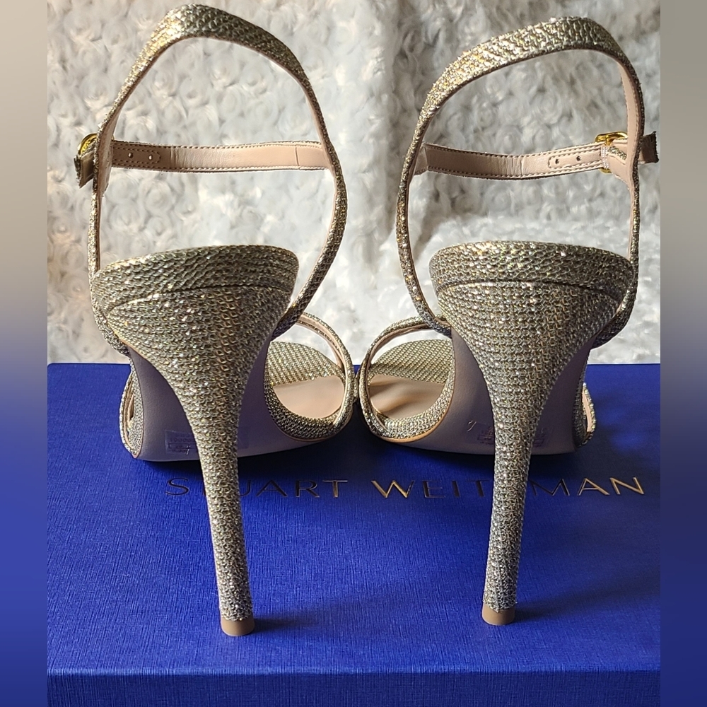 STUART Weitzman Gold Metallic Dress Heels - Picture 4 of 6
